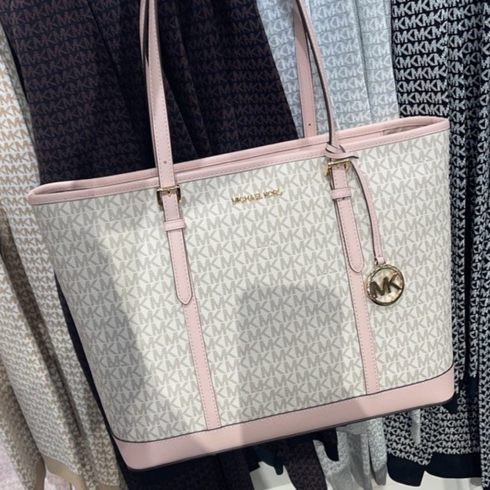 Michael Kors Jet Set Travel Large Top Zip Shoulder Tote Powder Blush Multi - Picture 15 of 16